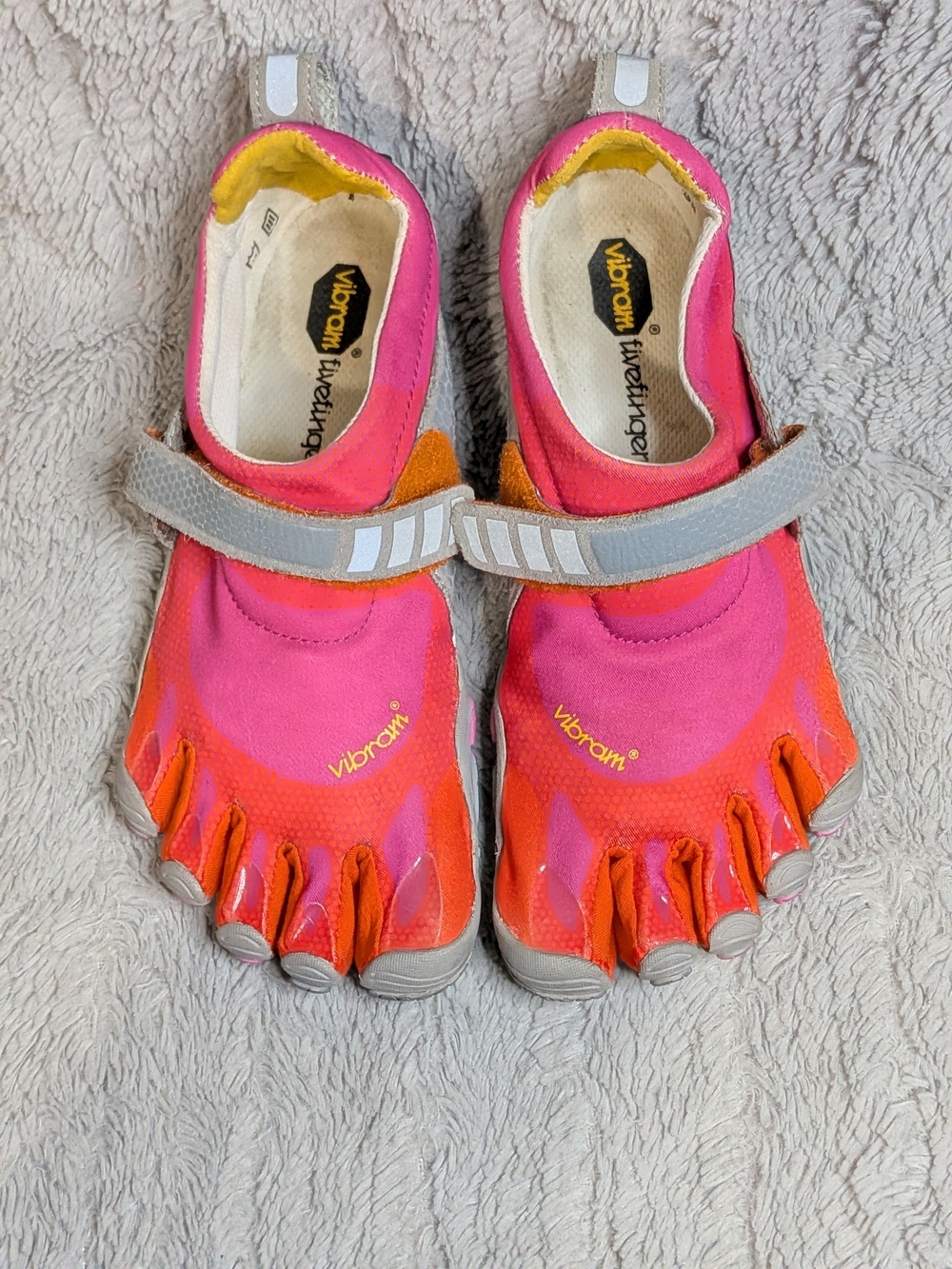 Vibram FiveFingers Pink Orange Gray Strap Minimalist Shoes - Picture 3 of 10